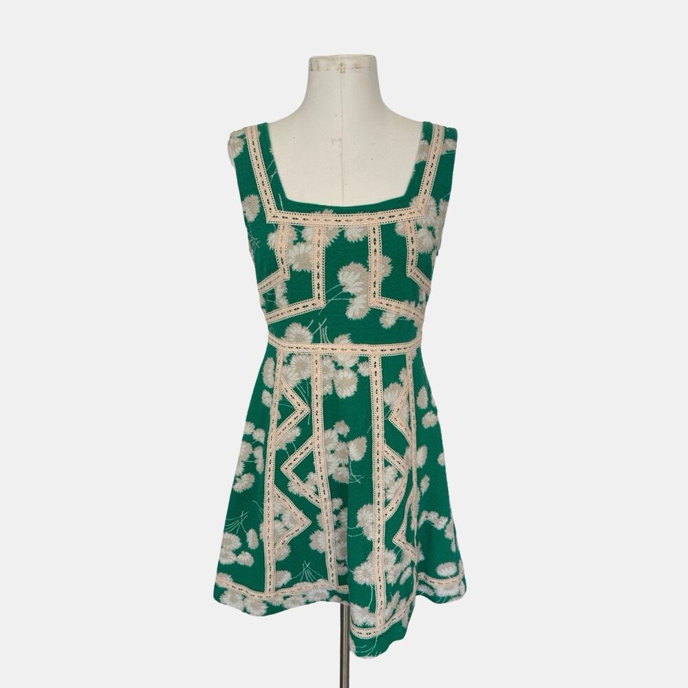 Maeve Anthropologie Emma Dandelion Print Dress Green Floral Size 10 Feminine